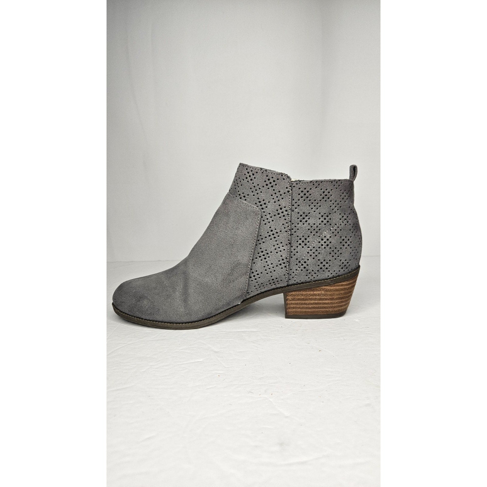 DR. SCHOLL'S Women's Dark Shadow Grey Brianna Perforated Block-Heel Booties SZ 8