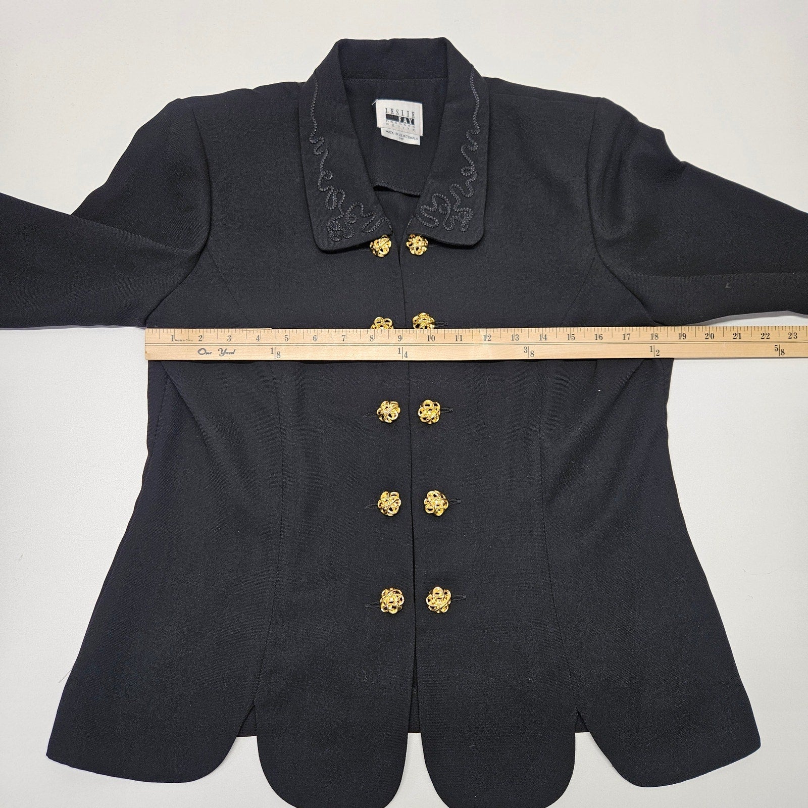 Vintage 90s Leslie Fay Women's Black Double Breasted Blazer Blouse 14 Petite