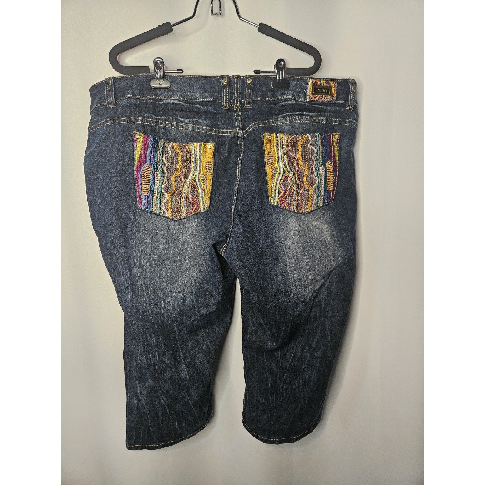 Vintage Coogi Jeans Womens 24W Crop Jean Embroidered Distressed Dark Wash Denim