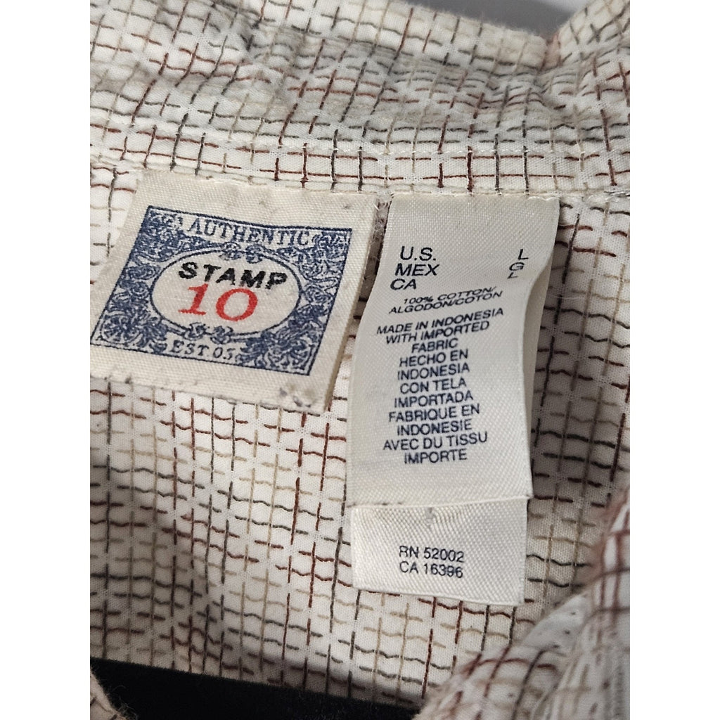 Stamp 10 Shirt Mens Large White Long Sleeve Button Up Check Print 100% Cotton