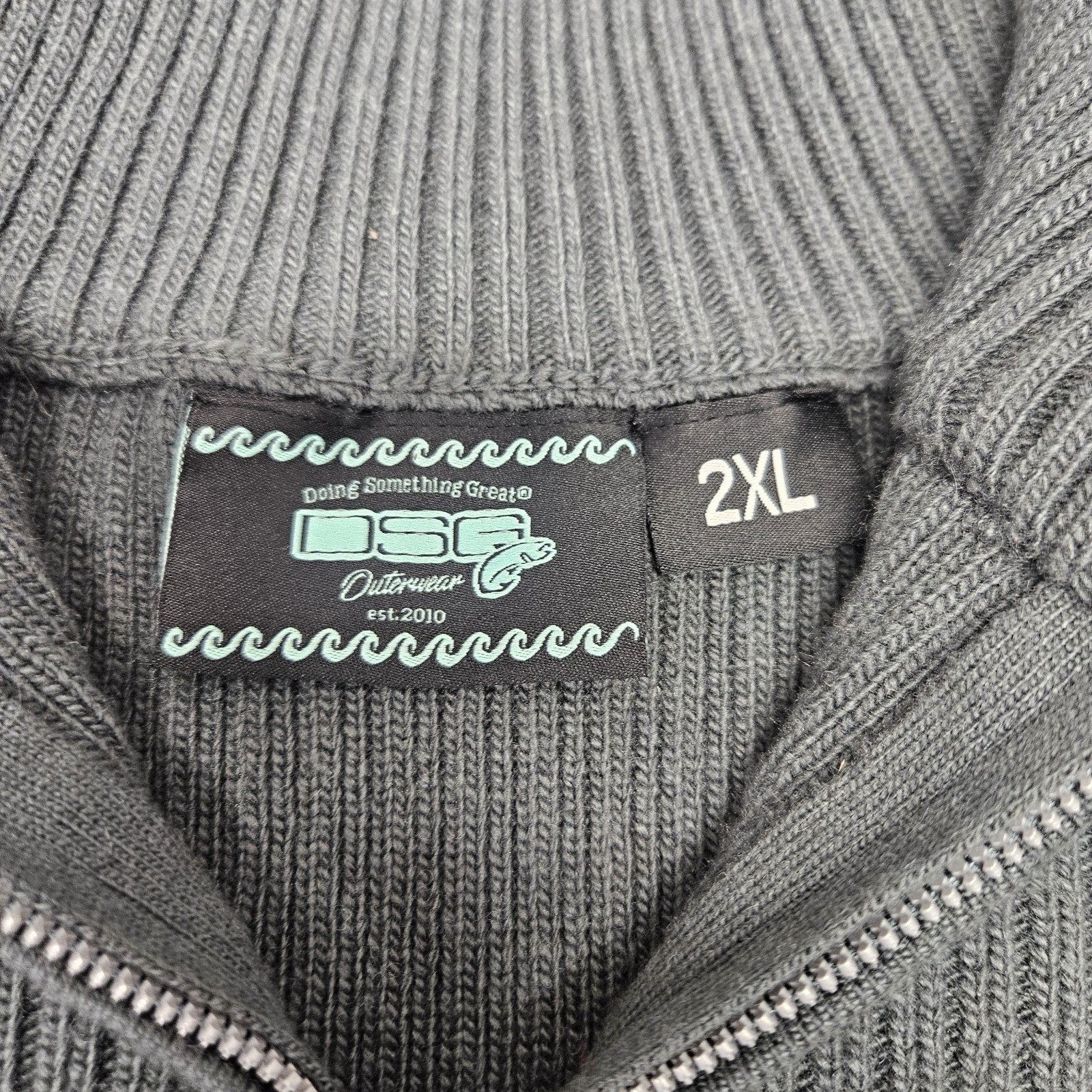 DSG Ribbed Fisherman Sweater Mens 2X Gray Wool Blend Quarter Zip LongSleeve Logo