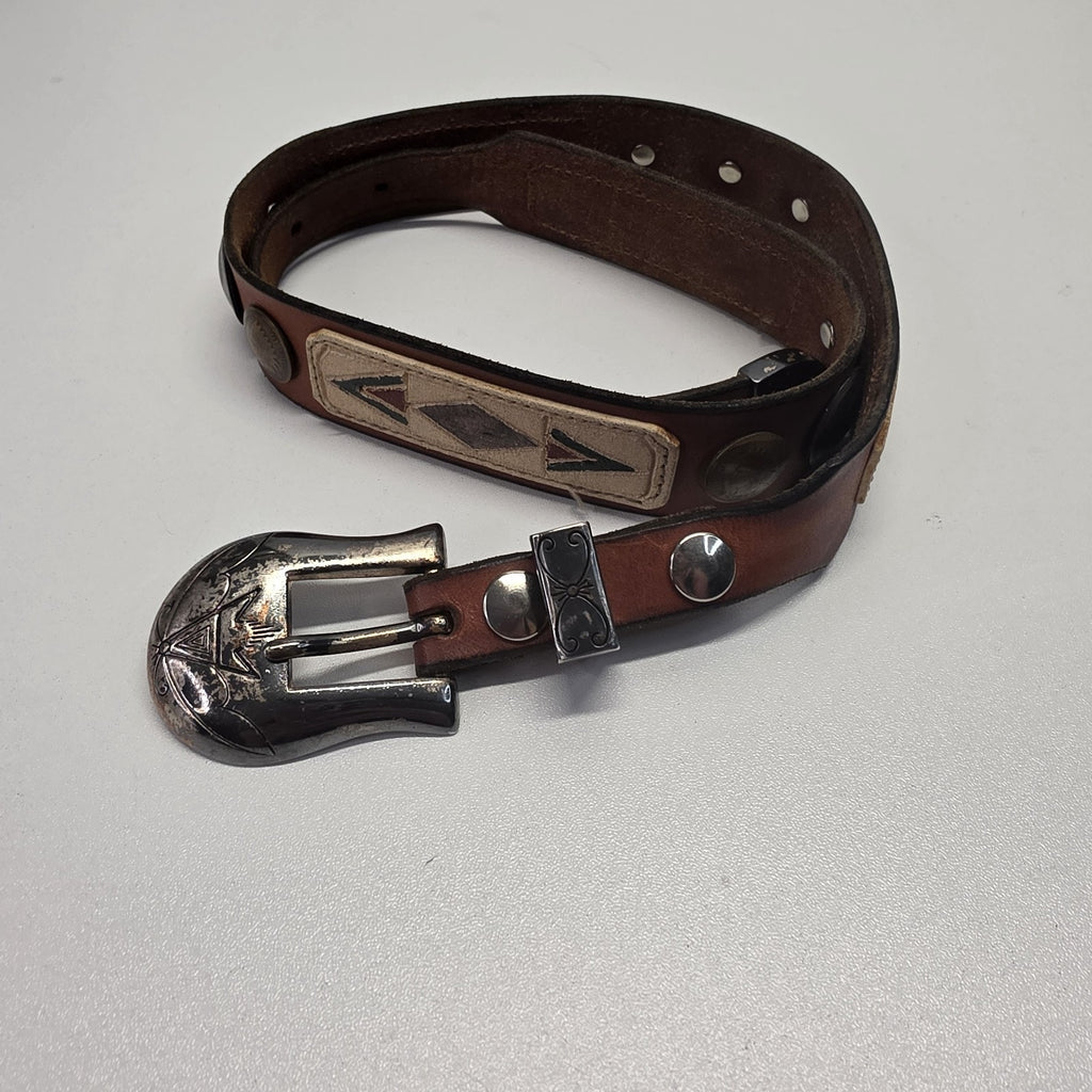 Vintage Classics Unisex Buffalo Nickel Western Belt Leather Sz Med Brown Cowboy
