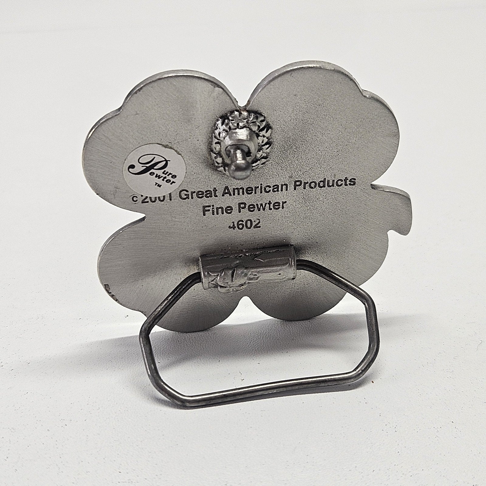 Y2K Vtg Pewter Belt Buckle Green Shamrock Great American Products 4002 2.5x2.5"