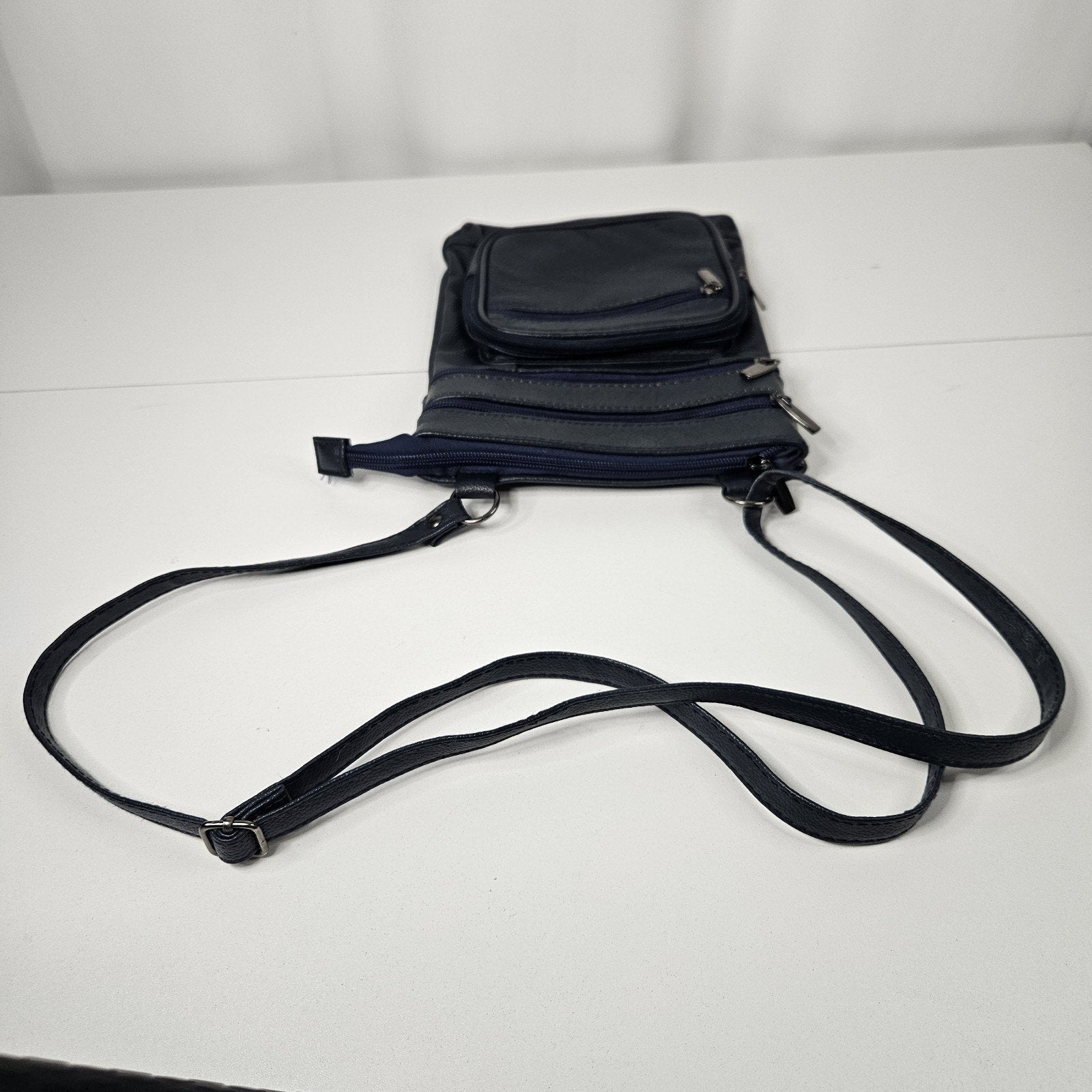 Krediz Leather Navy Blue Crossbody Bag Travel Purse 5 Compartments