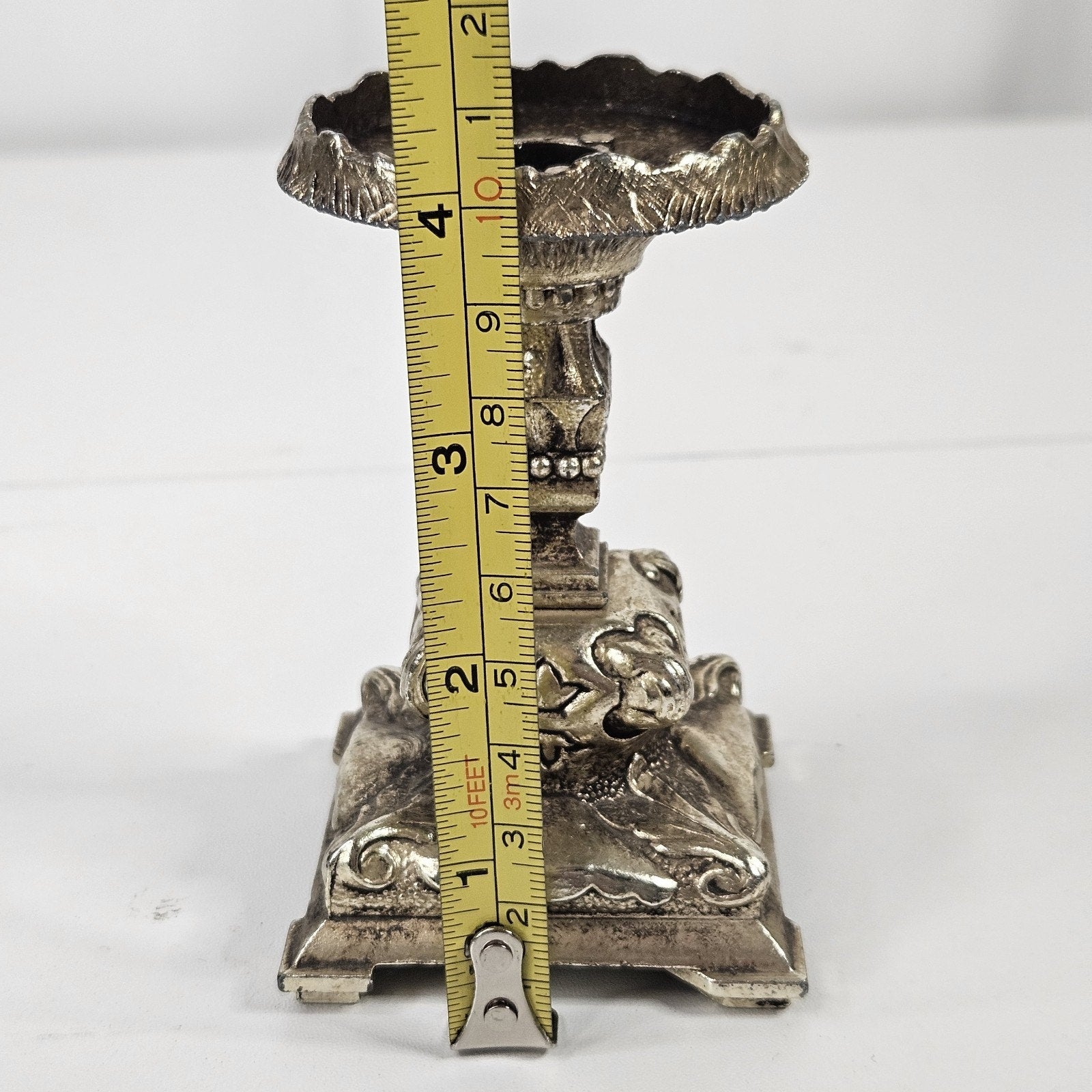 Vtg 19th Century Ornate Scrollwork Metal Candlesticks Pair Romantic Victorian