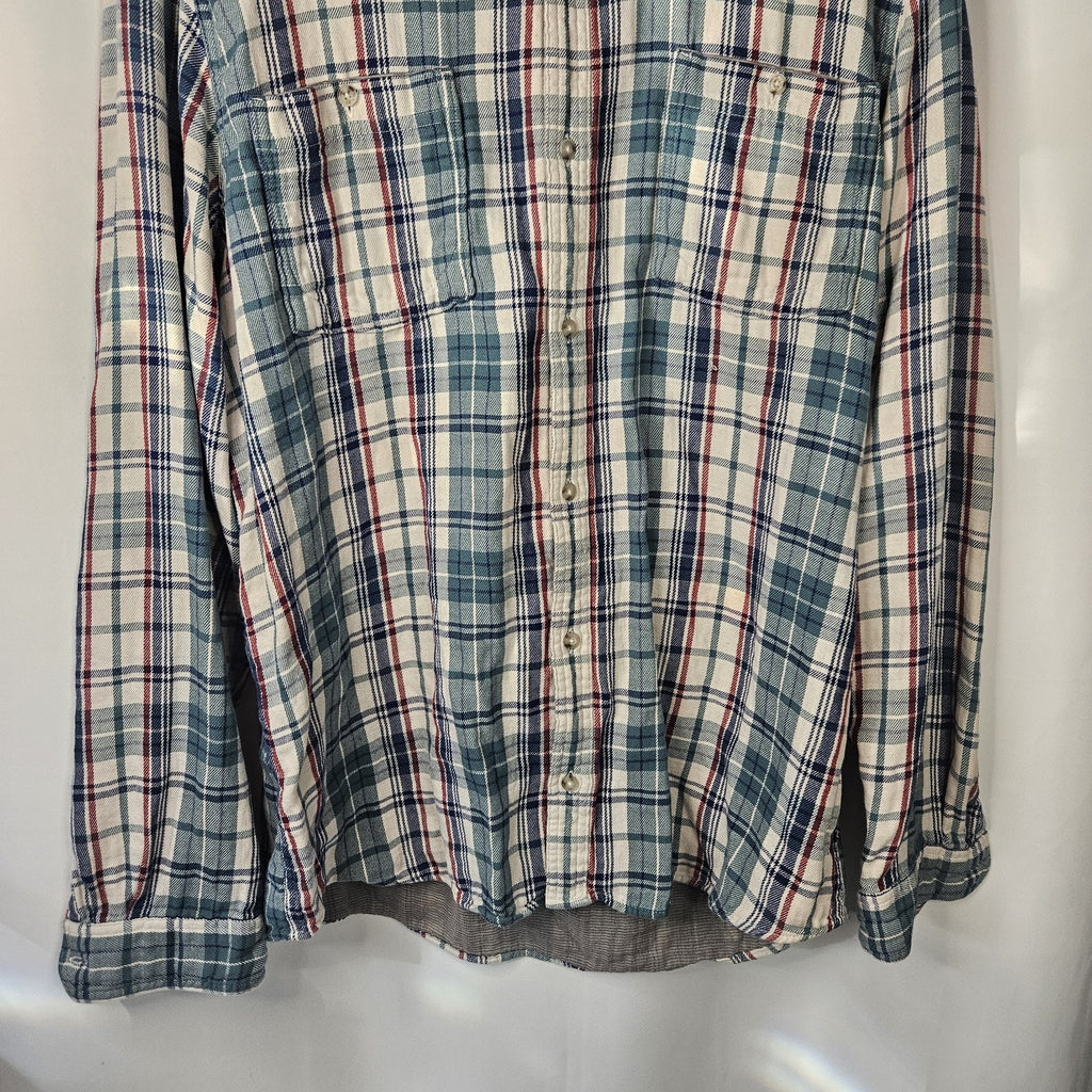 Toad and Co Blue Red Plaid Shirt Mens Sz Xl Long Sleeve Button Up Flannel