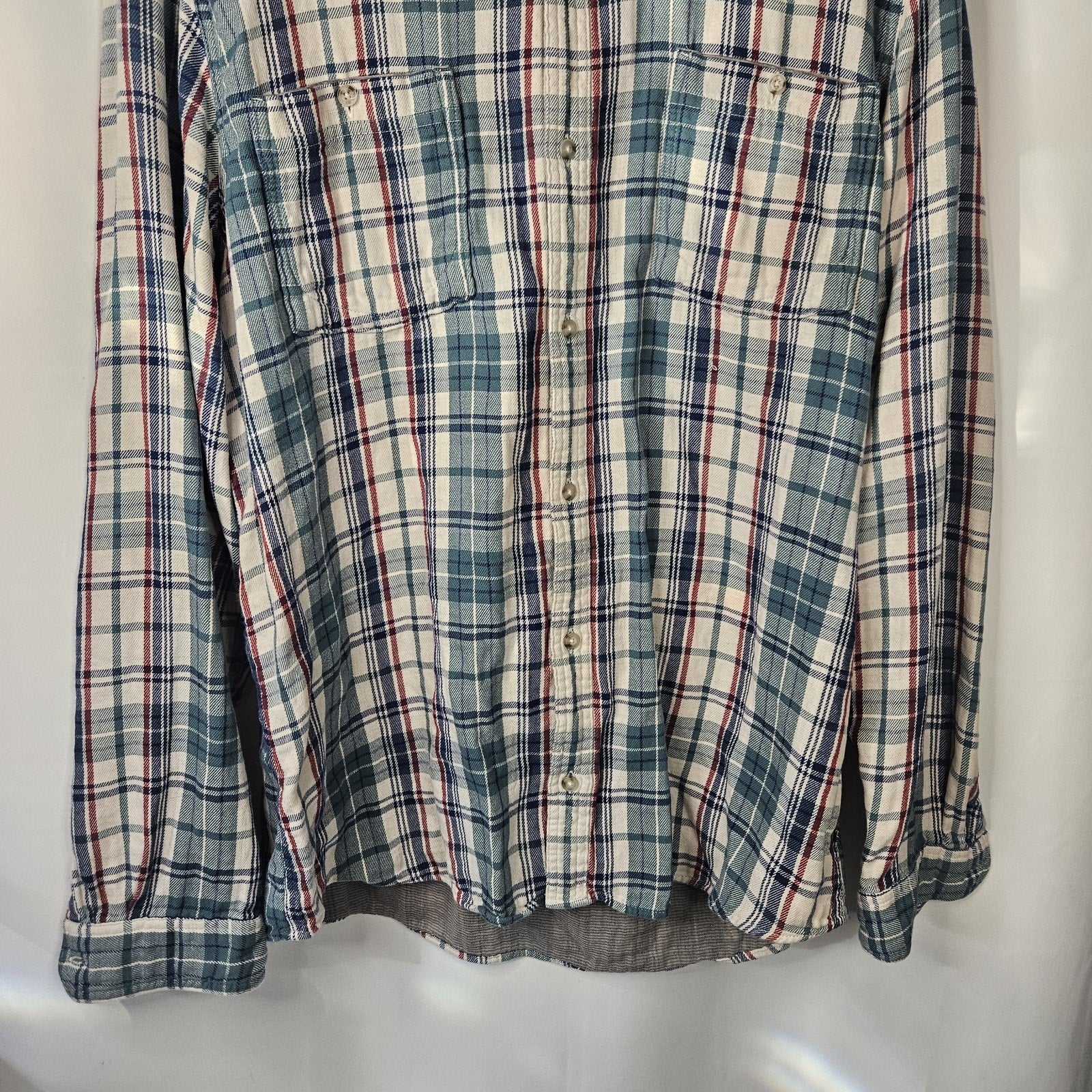 Toad and Co Blue Red Plaid Shirt Mens Sz Xl Long Sleeve Button Up Flannel
