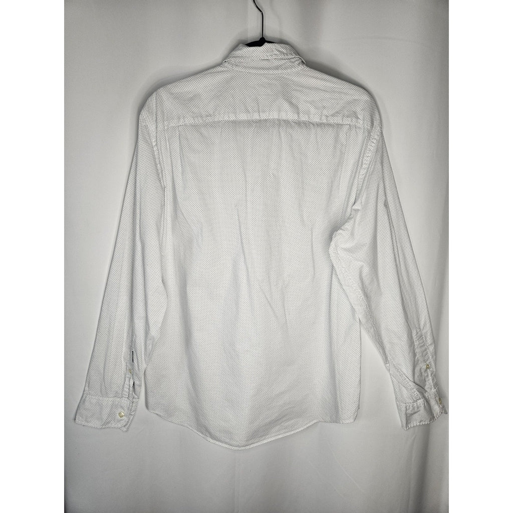Vintage J Crew Shirt Men's Large White Navy Polka Dots Long Sleeve Button Up
