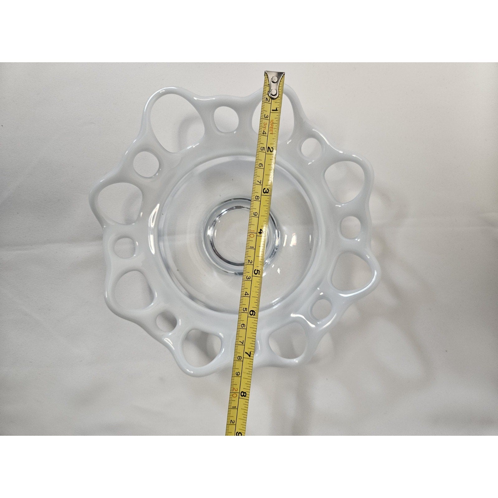 Vintage Murano Open Lace Glass Bowl Webbing Art Mid Century White 8.5"