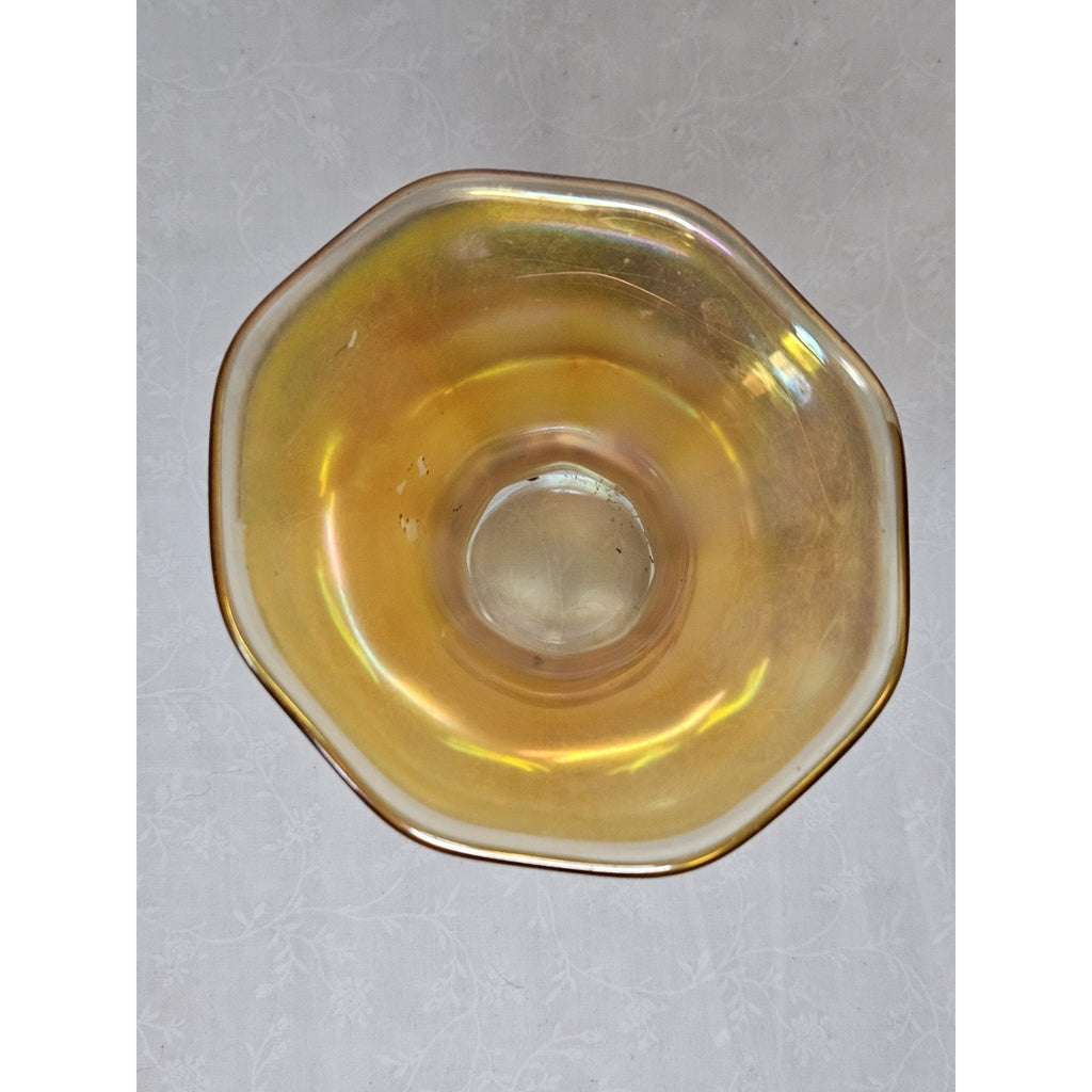Vintage Art Glass Vase Set Iridescent Wide Flared Rim 5" Tall Scalloped Rim