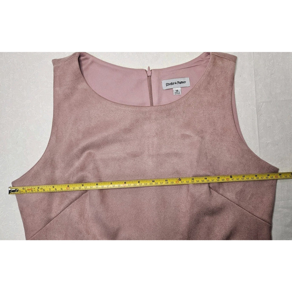 Shelby & Palmer Blush Pink Faux Suede Stretch Sheath Dress 14 Fringe Hem