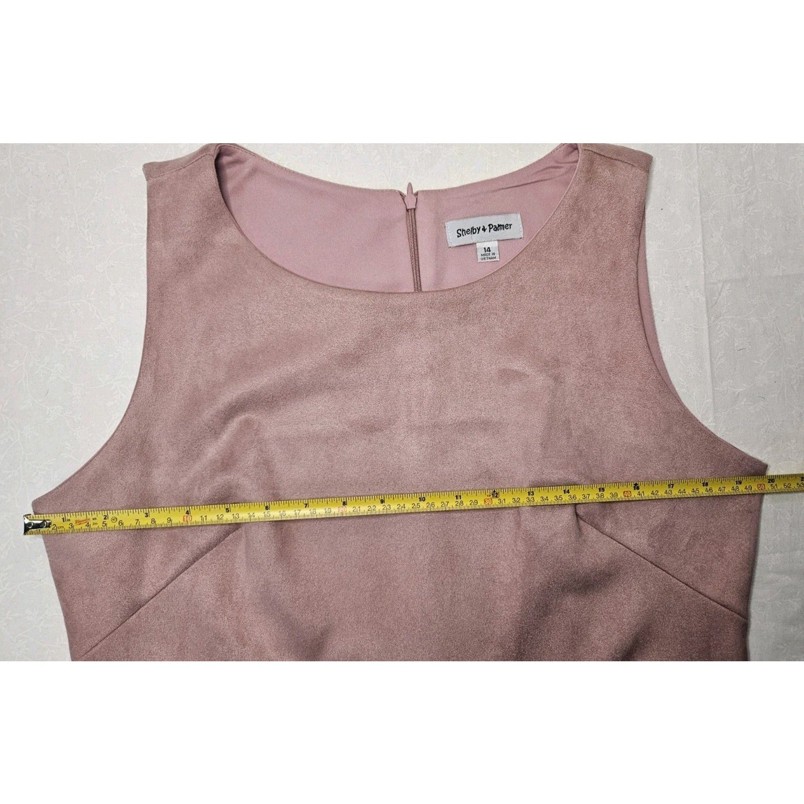 Shelby & Palmer Blush Pink Faux Suede Stretch Sheath Dress 14 Fringe Hem