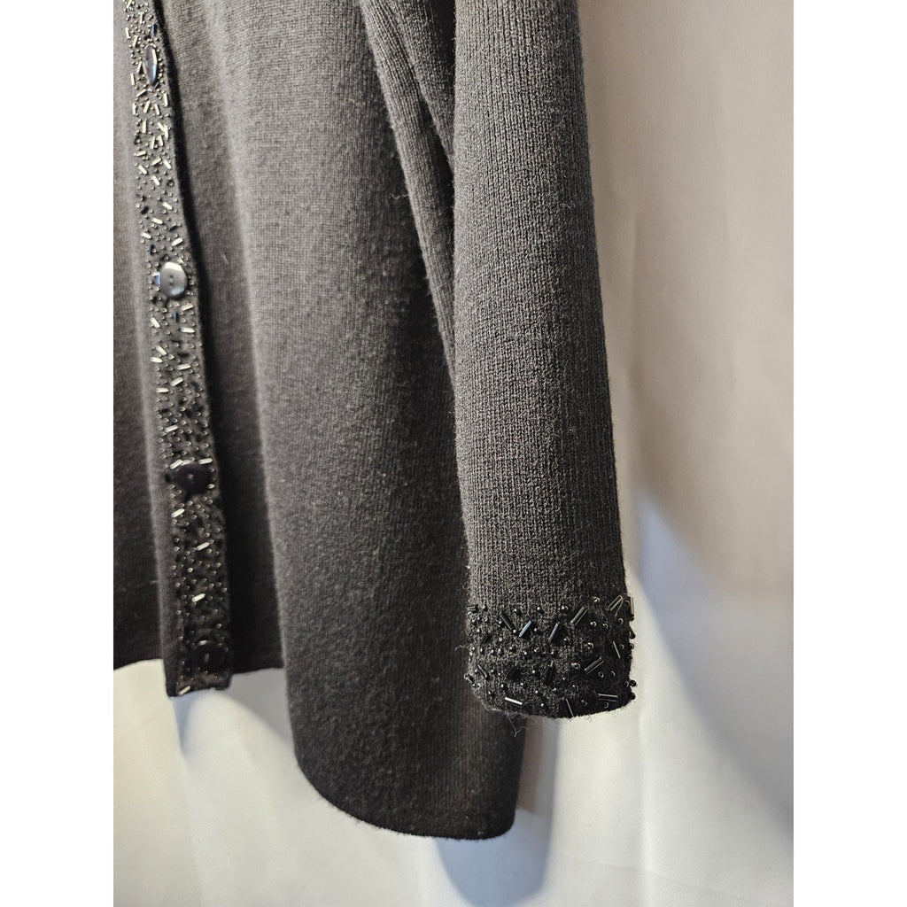 August Max Woman Plus Size 1X Black Cardigan Button Closure Bead Trim Sweater
