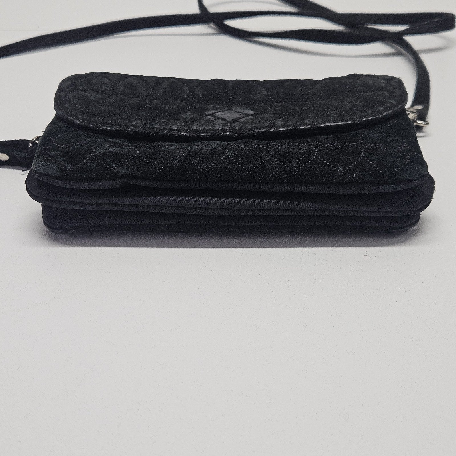 Vintage Wilsons Leather Maxima Black Suede Crossbody Quilted 90s Y2K Goth Grunge