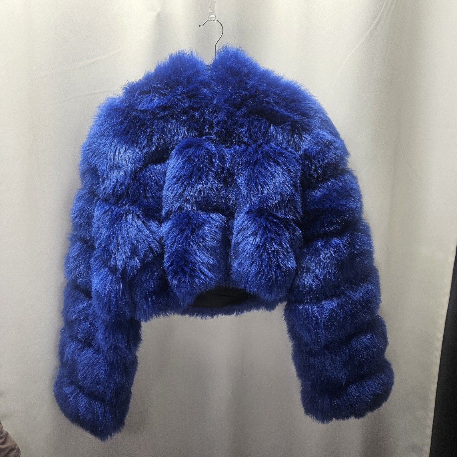Azalea Wang Gracelle Faux Fur Cropped Jacket Blue Women's Plus Size 2X Glam