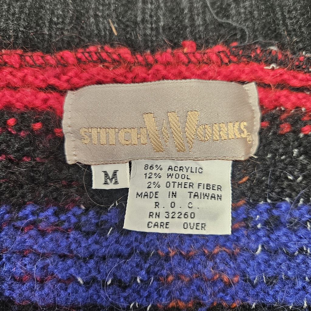 Vtg 80s Colorful Academia Knit Sweater Vest Dark Preppy Size Medium