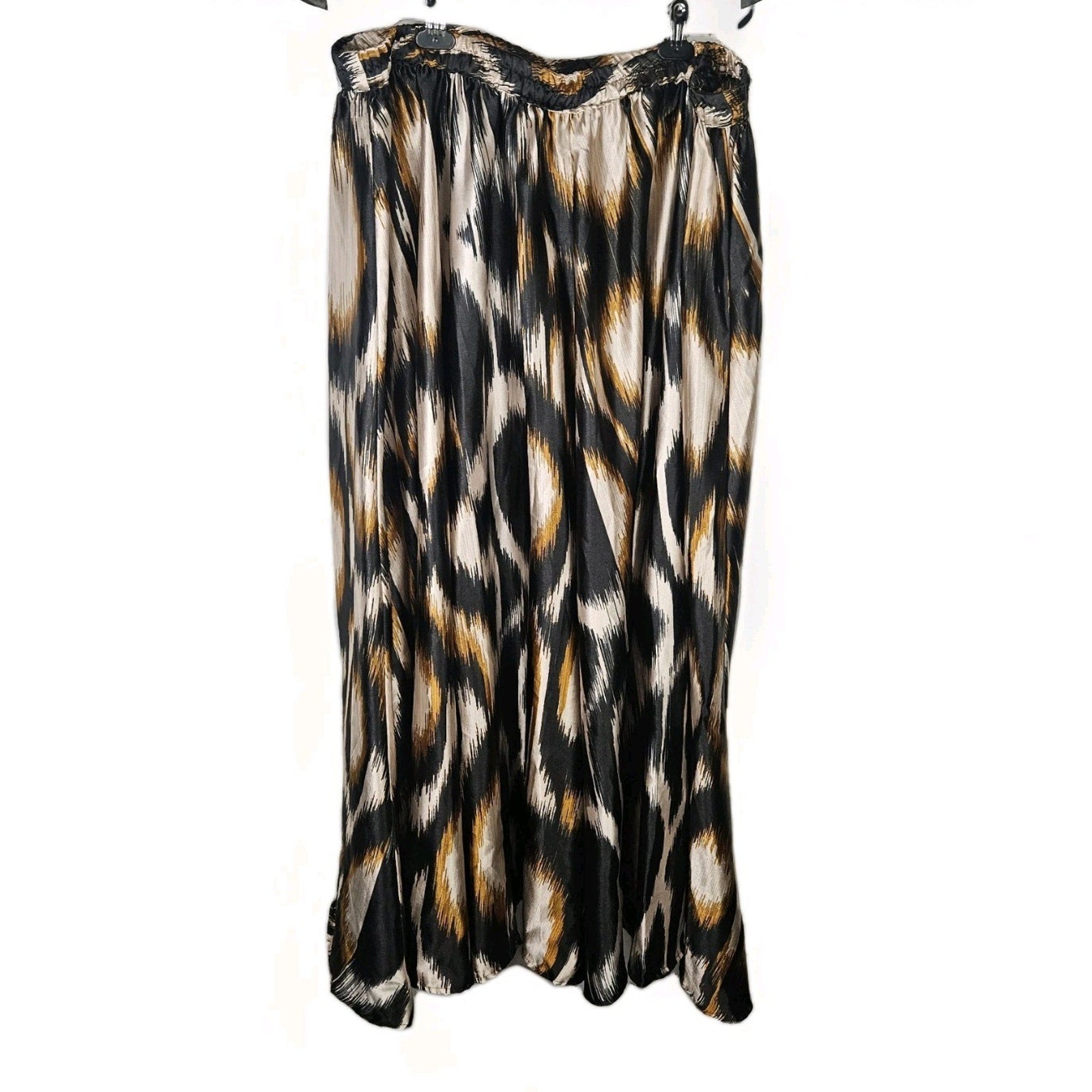 Truly 4 You Womens Plus 3X Black Tan Brown Boho A-line Abstract Print Maxi Skirt
