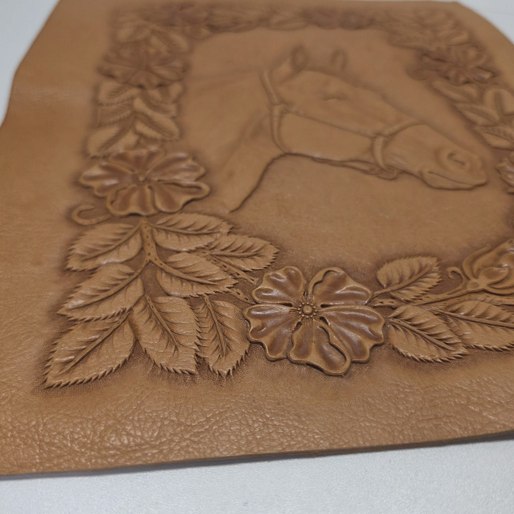 Artist Handmade Embossed Leather Frameable Artwork Horse Equestrian 12x14"