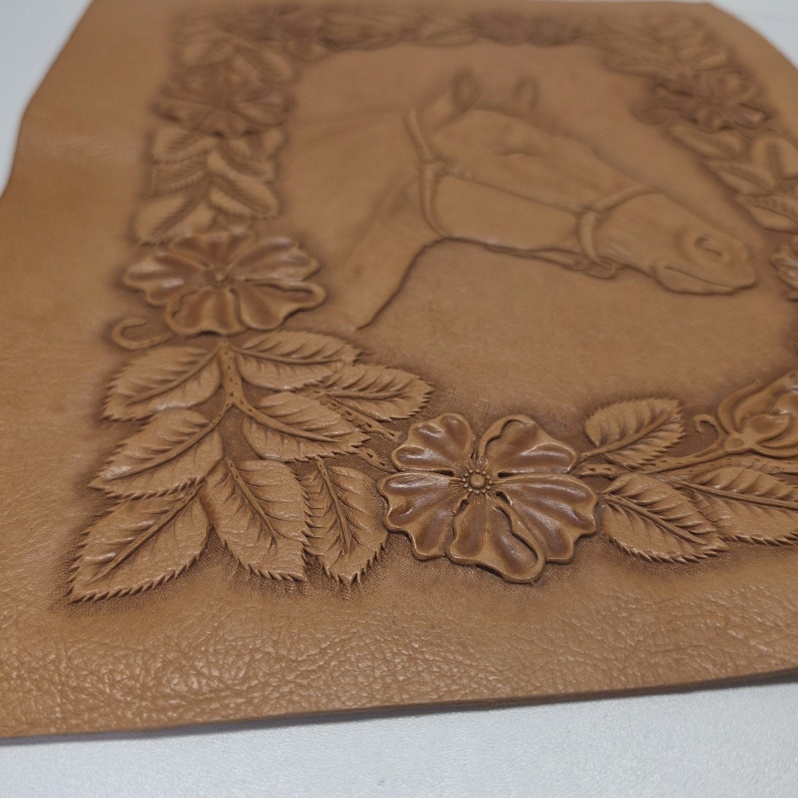 Artist Handmade Embossed Leather Frameable Artwork Horse Equestrian 12x14"