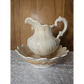 Vintage 80s Handmade Ceramic Cream & Orange 7.5" Pitcher & Bowl 9" Set Swirls