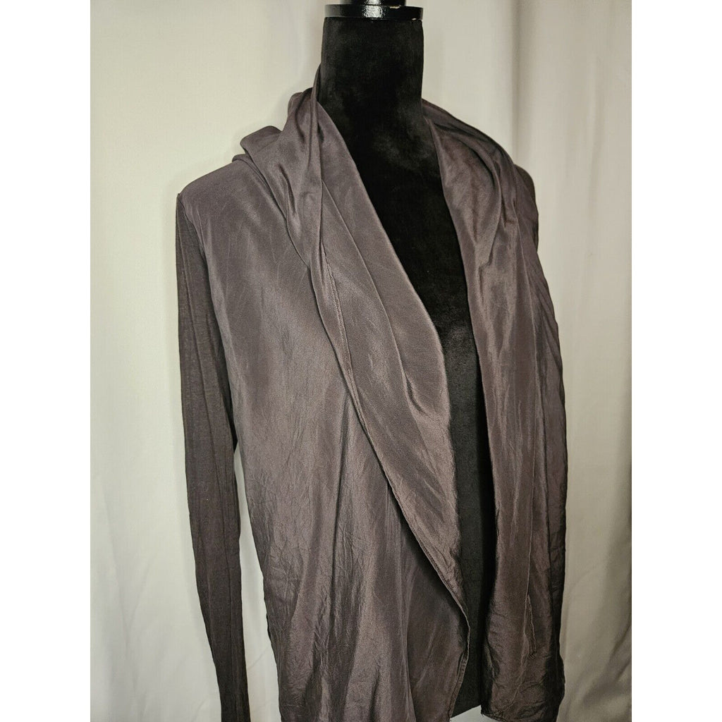 Lia Kes Gray Silk Asymmetrical Hooded Drape Cardigan XS High Fashion Lightweight