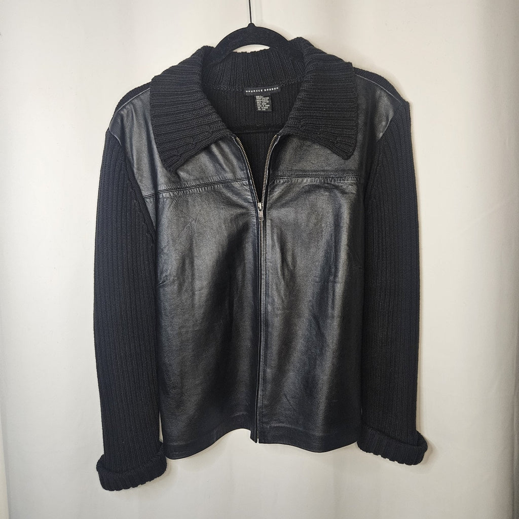 Leather Sweather Jacket By Maurice Sasson Large Vtg Black Sweater Coat