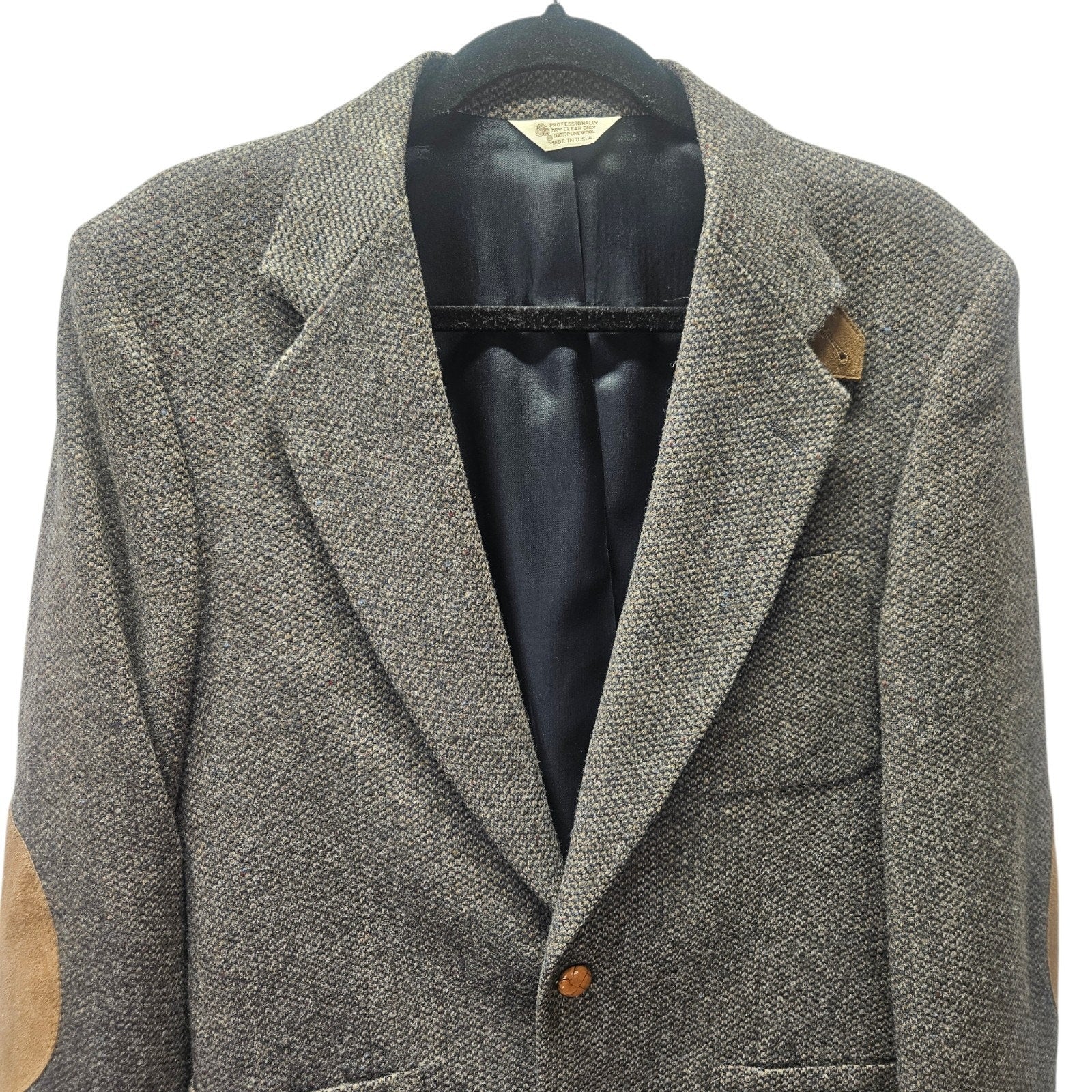 Vtg Kenneth Roberts Pure Wool Tweed Sport Coat Elbow Patches 38R Dark Academia