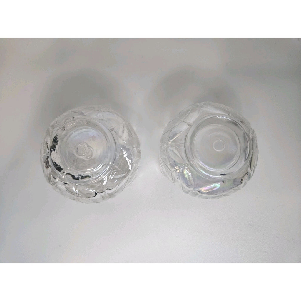 Iridescent Glass Tulip Votives Gorgeous White Vintage Candle Holders Pair 2"x2"