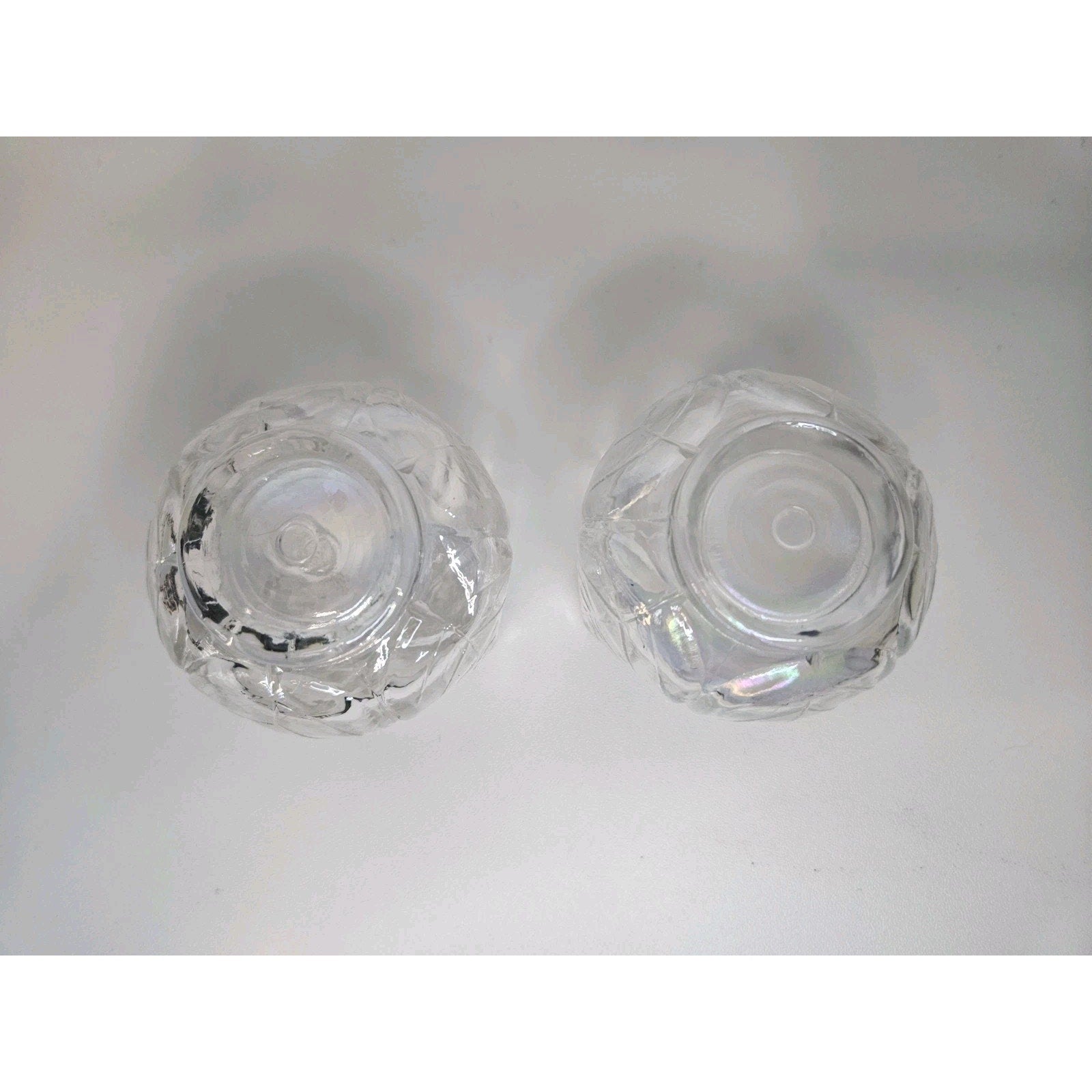 Iridescent Glass Tulip Votives Gorgeous White Vintage Candle Holders Pair 2"x2"