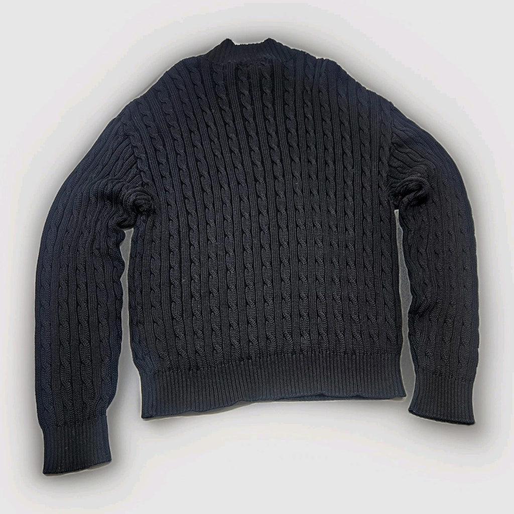Vtg Slazenger Golf Mens Black 1/4 Zip Cable Knit Pullover Sweater Large Classic