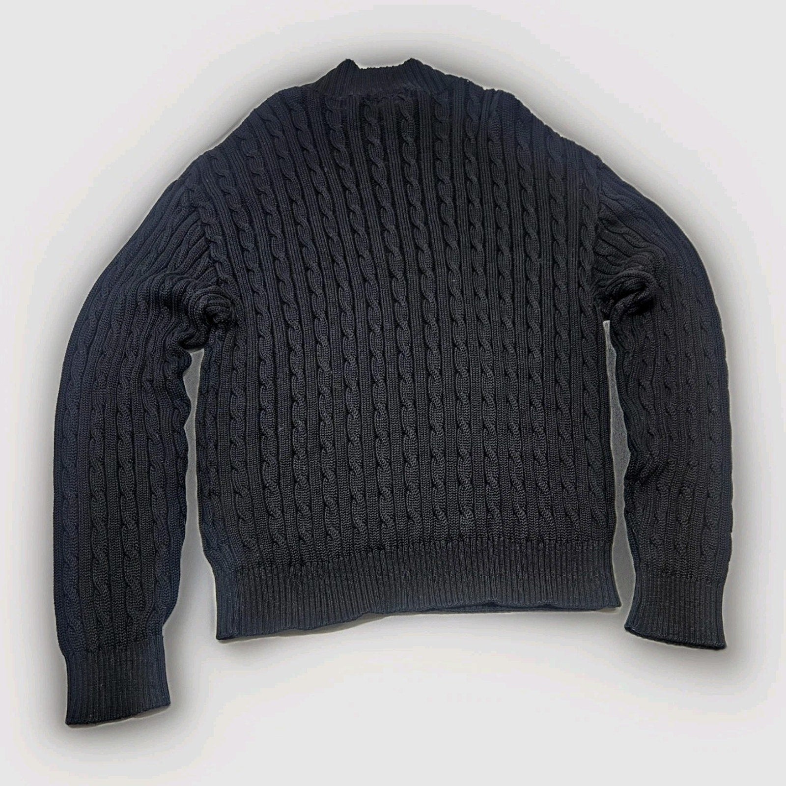 Vtg Slazenger Golf Mens Black 1/4 Zip Cable Knit Pullover Sweater Large Classic