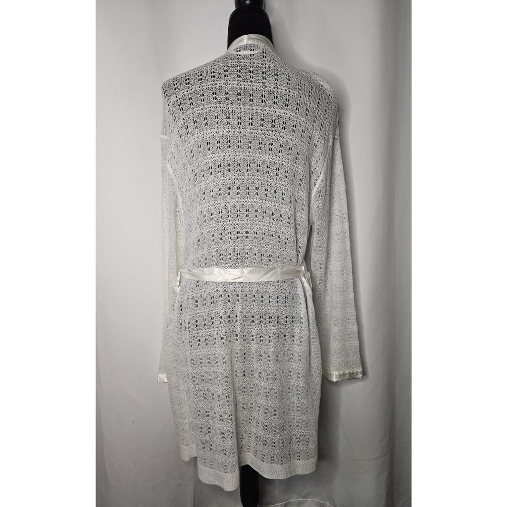Vintage Apostrophe Robe Kimono Nightgown White Cream Crochet Lace Floral Large