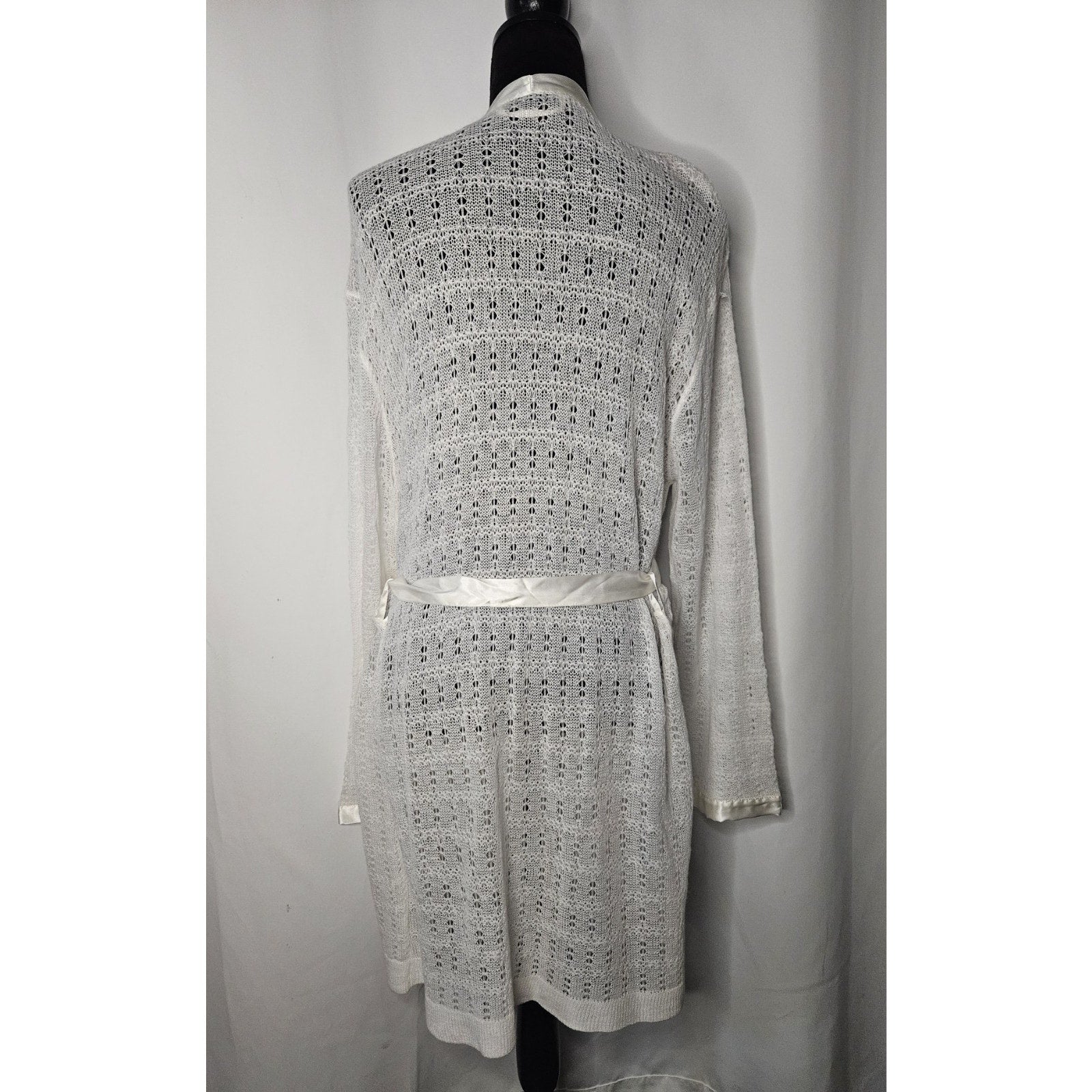 Vintage Apostrophe Robe Kimono Nightgown White Cream Crochet Lace Floral Large