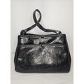 Vintage 70s Handmade Black Leather Tote Handbag Purse Shoulder Bag