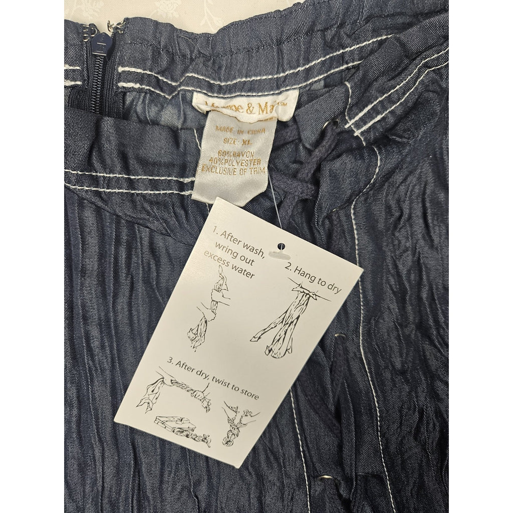 Monroe And Main Denim Lace Up Midi Skirt Crinkled Denim Size XL Dark Wash Boho