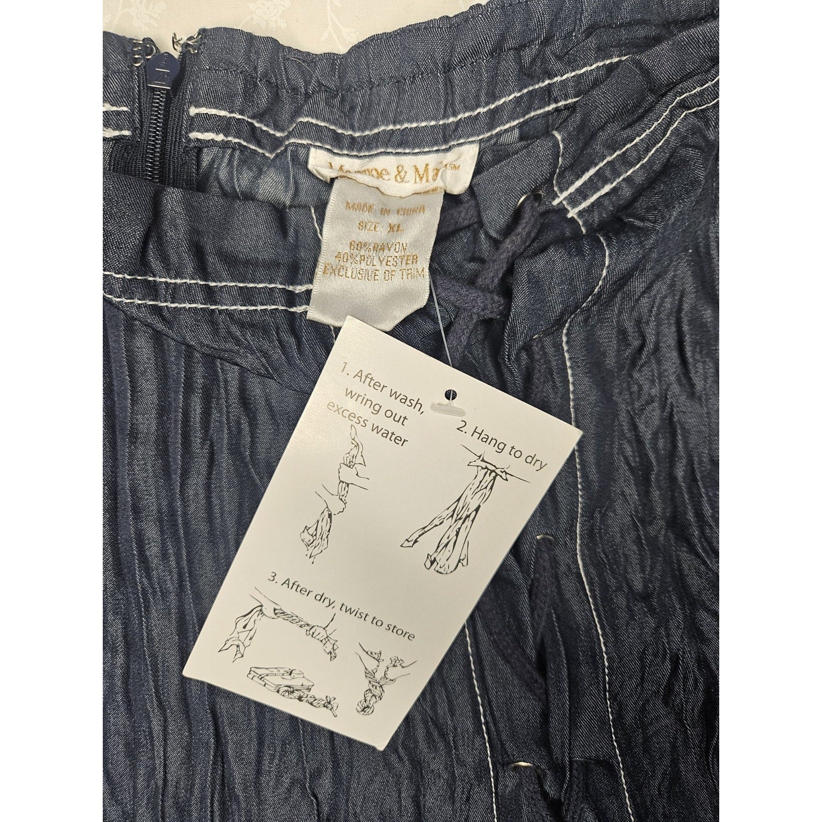 Monroe And Main Denim Lace Up Midi Skirt Crinkled Denim Size XL Dark Wash Boho