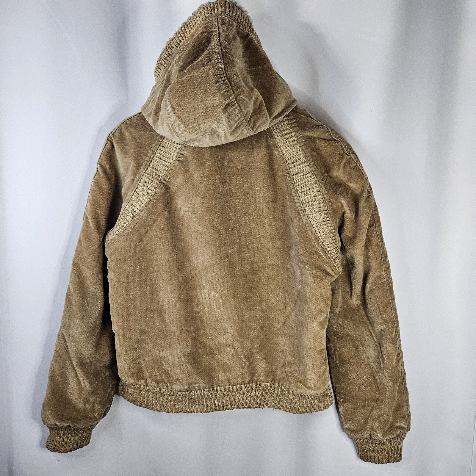 Vtg 70s Wickbury Leather Sherpa Lined Hooded Bomber Jacket Medium Tan Western