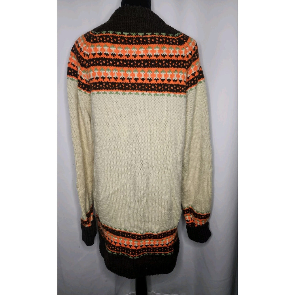 Vintage Handmade Fair Isle Design Mock Neck Knitted Sweater Dress Womens Large