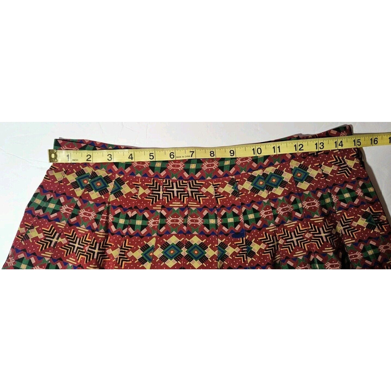 80's Silk Pleated Geometric Pattern Skirt Vintage Women's Medium