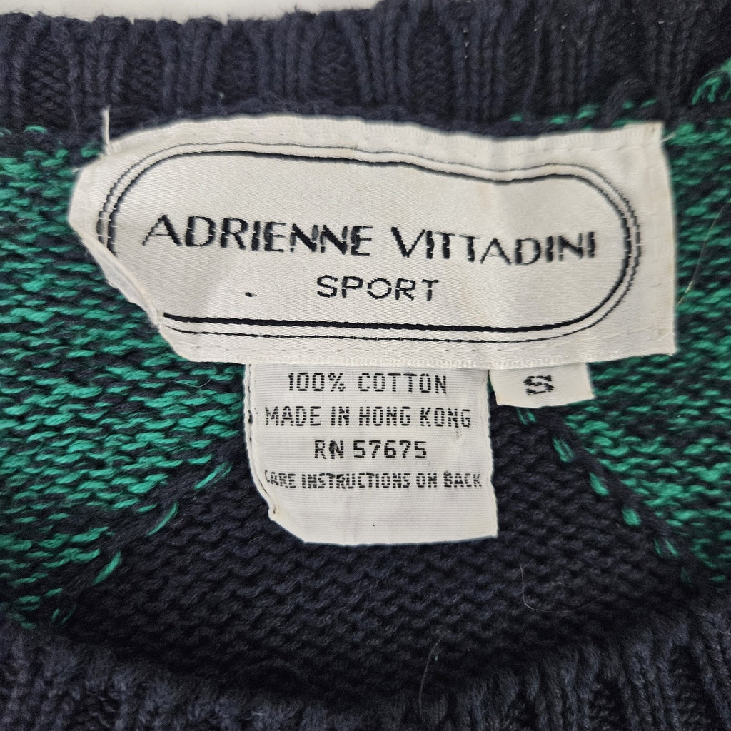 Vtg 90s Knit Cardigan Sweater Womens Small Boho Cottage Green Navy Checkered