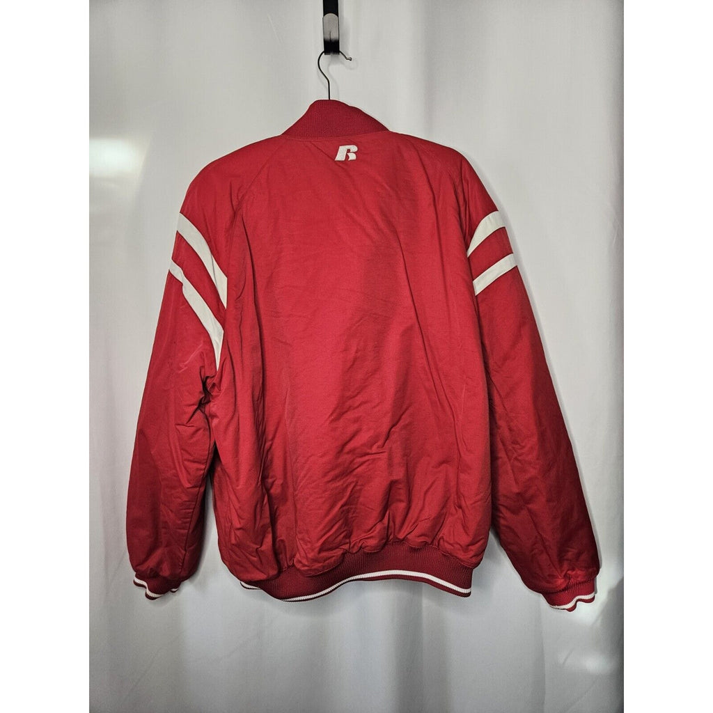 Russell Athletic Jacket XL Mens Red Button Up White Sleeve Stripe Vintage Sport