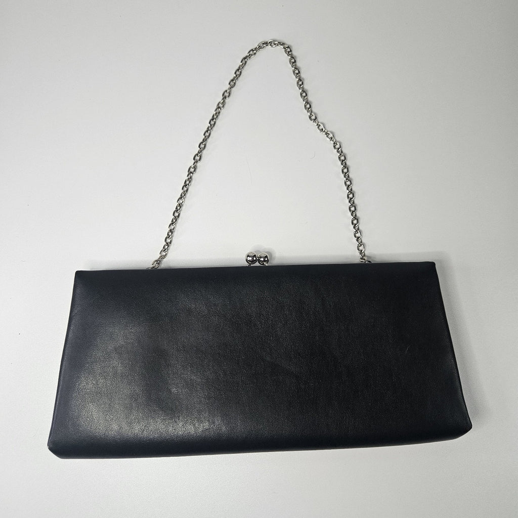 Worthington Black Faux Leather Clutch/Purse w/ Silver Chain Strap 12X6” Classic