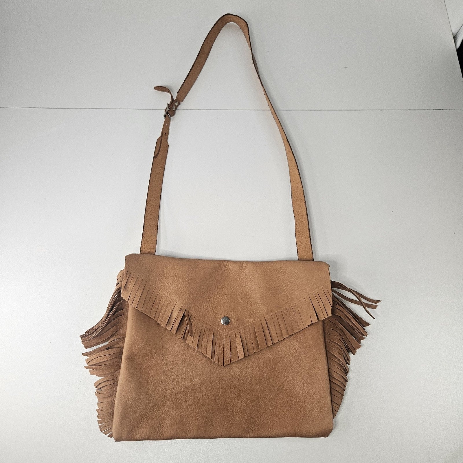 Unbranded Western Brown Leather Fringed Crossbody Bag Envelope Purse Cowgirl