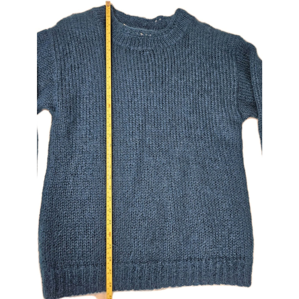 Vintage 80s Mohair Wool Blend Pullover Knit Sweater Blue Mod Retro Medium
