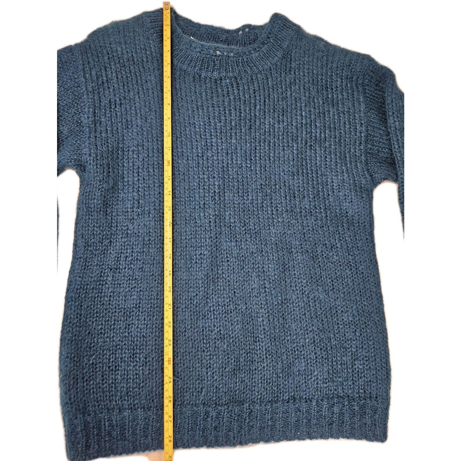Vintage 80s Mohair Wool Blend Pullover Knit Sweater Blue Mod Retro Medium