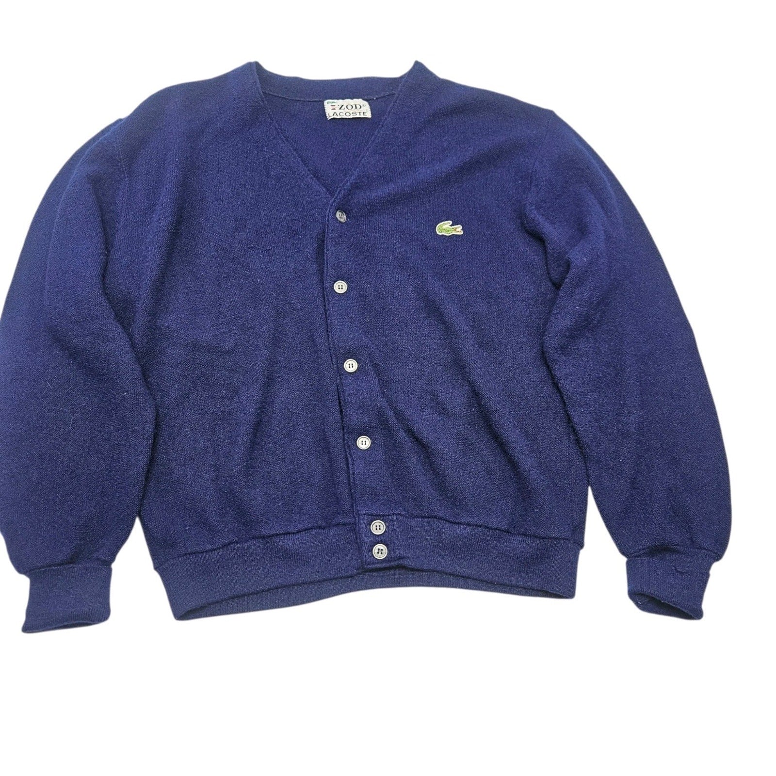 Vintage Izod Lacoste Sweater mens L Blue Orlon Acrylic Cardigan 70s Made in USA