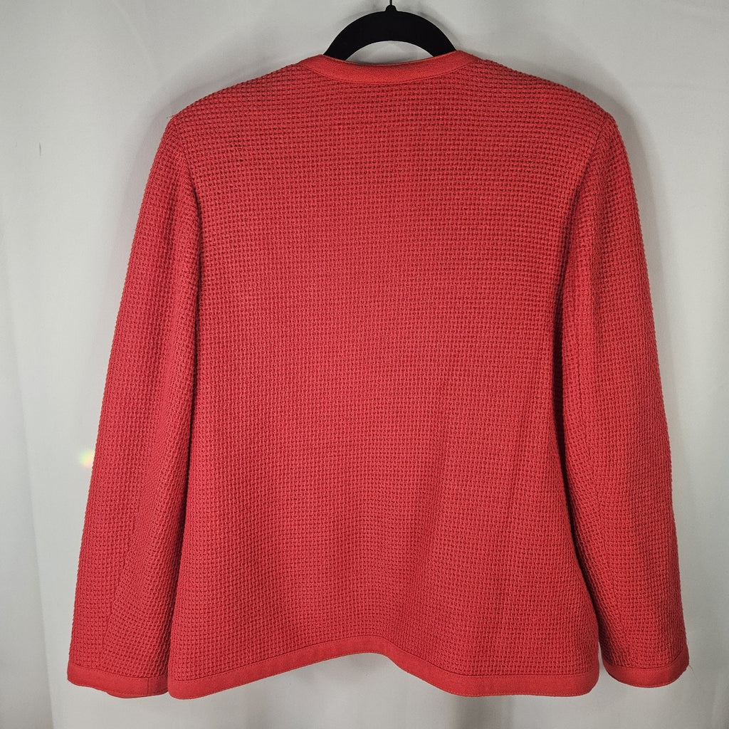 Vintage MCM 60s Butte Red Blazer Medium Waffle Knit Button Up Coat Mod