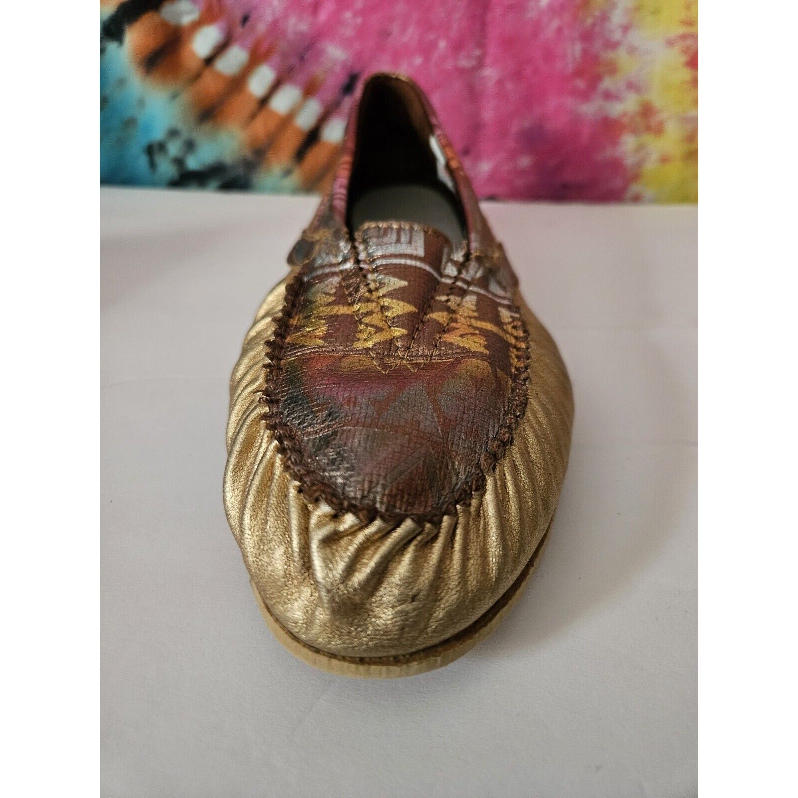 Vintage 90s Gold Flat Slide On Slippers- Moccasin Style- Flats Size 11 XL