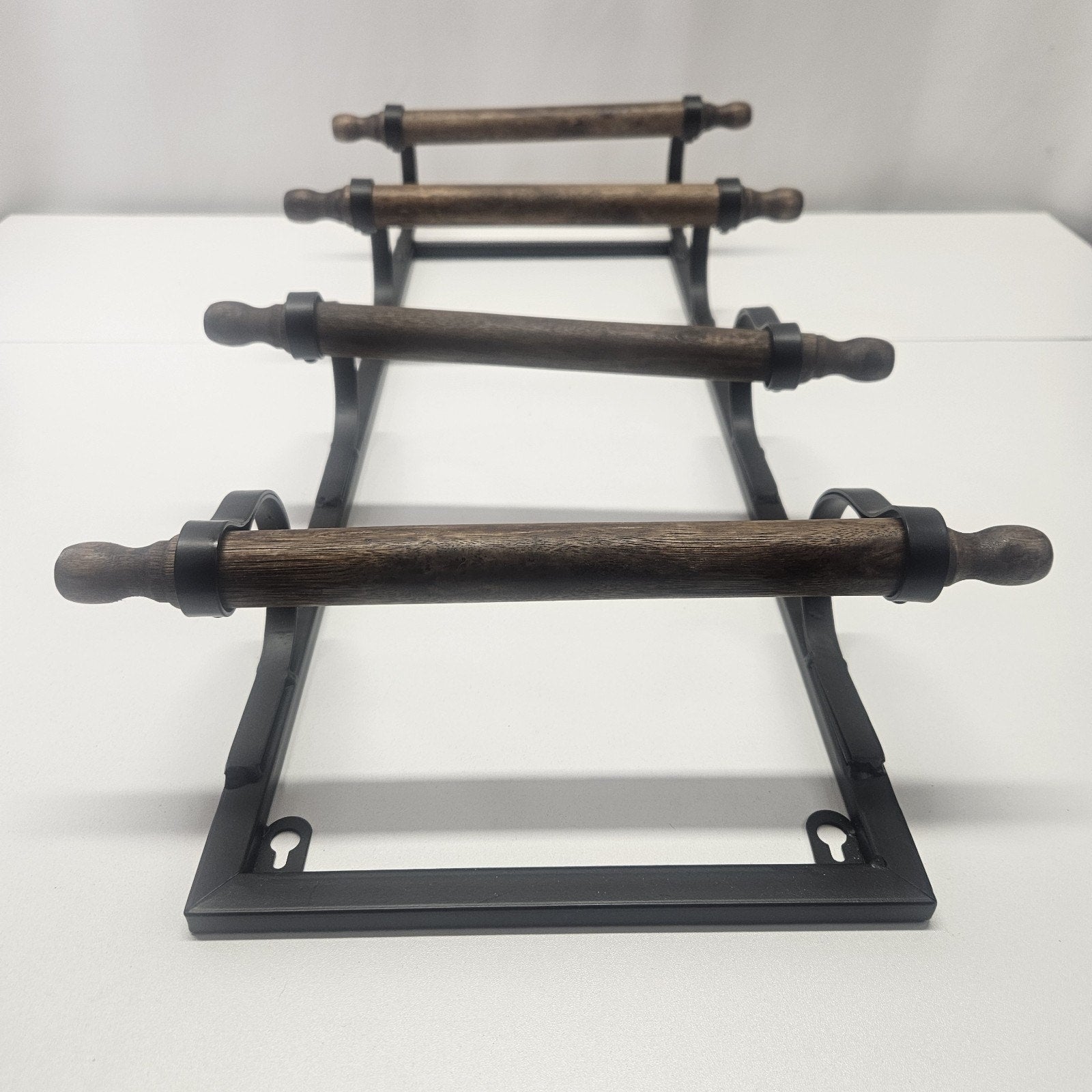 Vintage Wall Mount Towel Rack Farmhouse Industrial Rustic Black Metal Wood