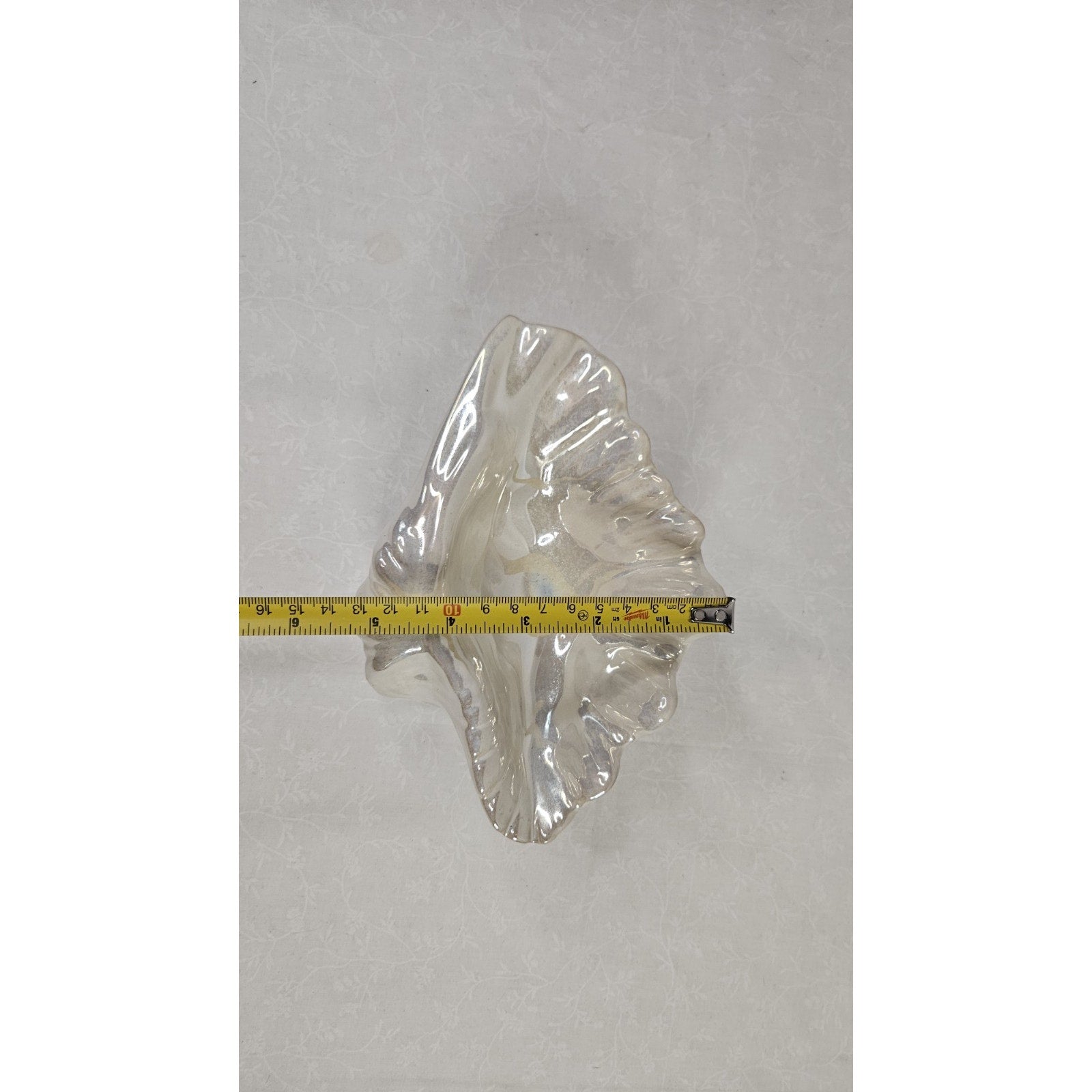 Hand Blown Opalescent Shell Art Glass Bowl White Rainbow Mid Century Beach